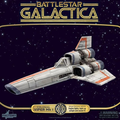 FACTORY ENTERTAINMENT BATTLESTAR GALACTICA COLONIAL VIPER MKI ELECTRONIC VEHICLE + LIEUTENANT BOOMER FIGURE
