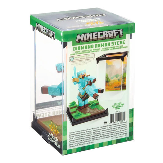 NOBLE COLLECTIONS MINECRAFT DIAMOND ARMOR STEVE AND HORSE DIORAMA